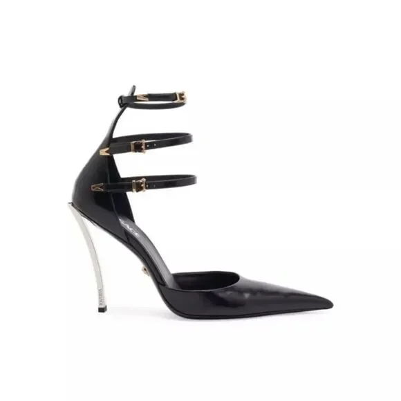 Versace Pin Point Leather Ankle Strap Pumps - Picture 2 of 14